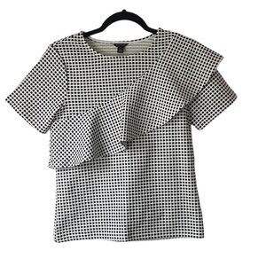 Ann Taylor black and white gingham popover blouse top size extra small